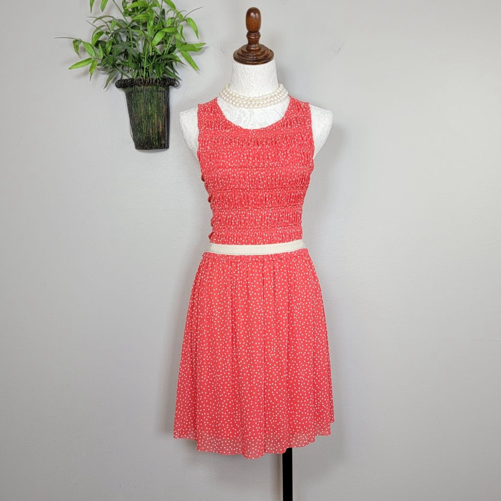 Postmark Anthropologie Sleeveless Polka Dot Mini Dress Smocked Fit & Flare XS